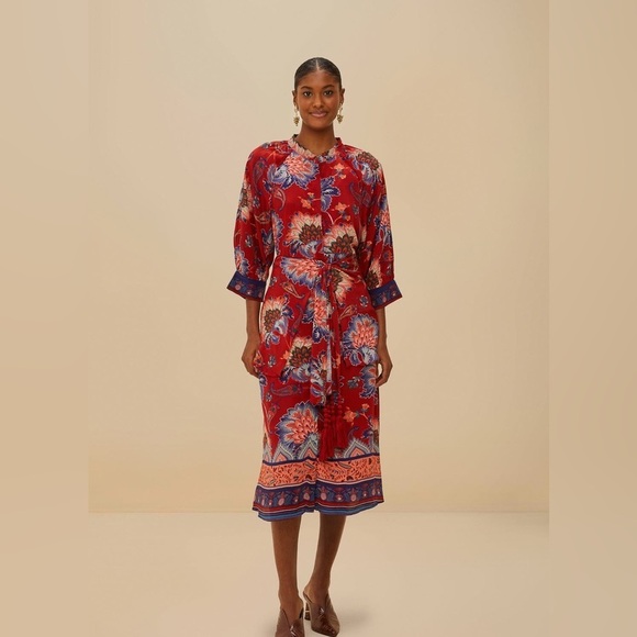 FARM Rio Dresses & Skirts - Farm Rio: Luang Red Maxi Dress with blue scarves - Mty